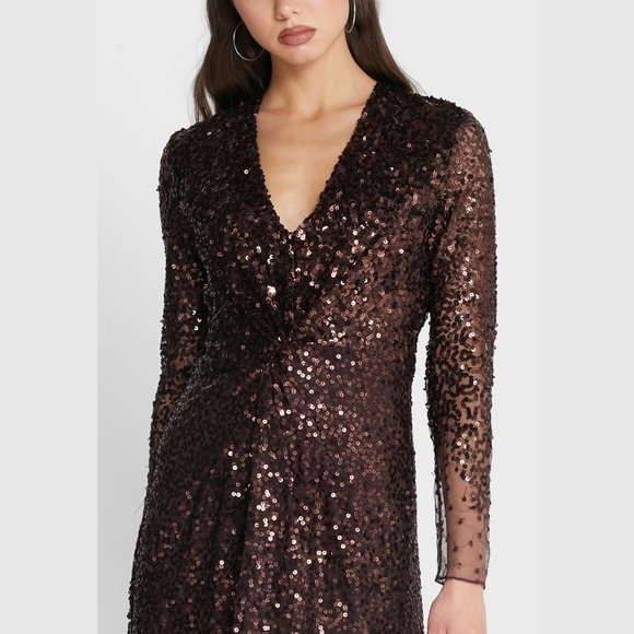 NEW FRENCH CONNECTION Emille Sparkle Long Sleeve Sequin Sheath Dress - Picture 11 of 12